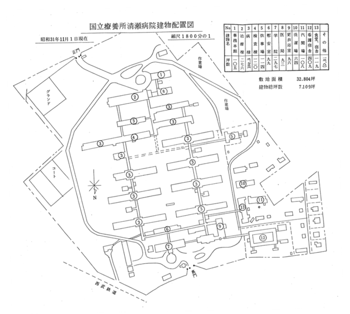 配置図：国立療養所清瀬病院（昭和31年）