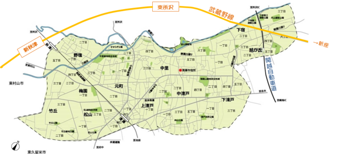 地図：武蔵野線と清瀬