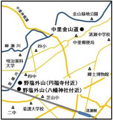 地図：清瀬中学校にあった石器が見つかった場所