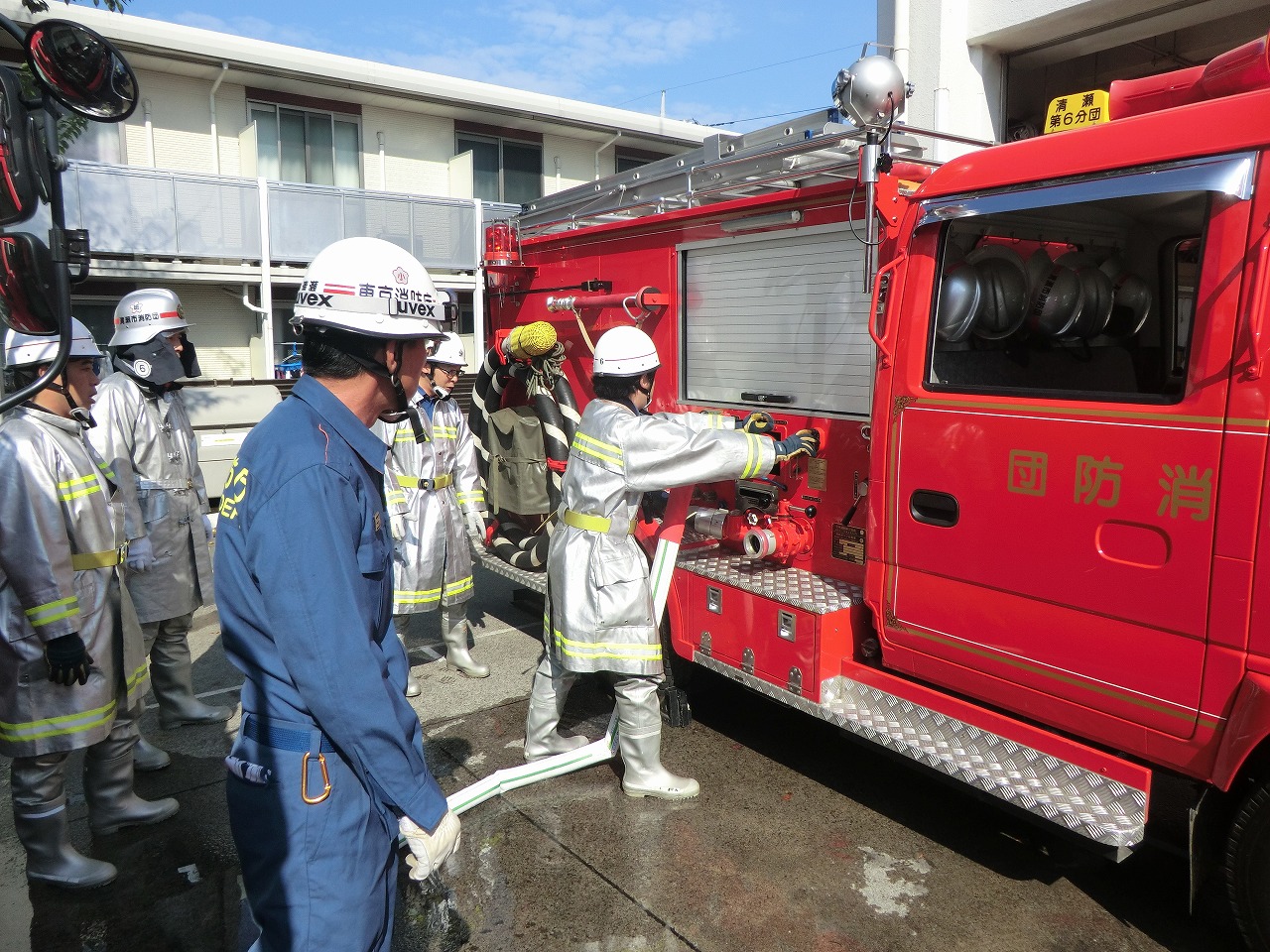 写真：清瀬消防署での機関運用訓練（第6分団）
