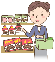 イラスト：食品ロス　買い物主婦