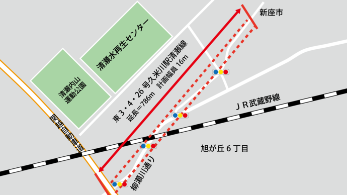 地図：都市計画道路「東3・4・26号久米川駅清瀬線」