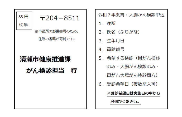 申込はがき記入例
