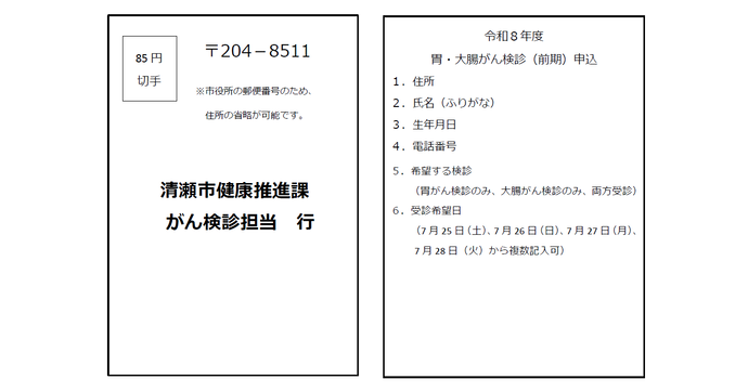 申込はがき記入例