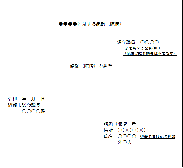 見本画像：請願（陳情）の書き方