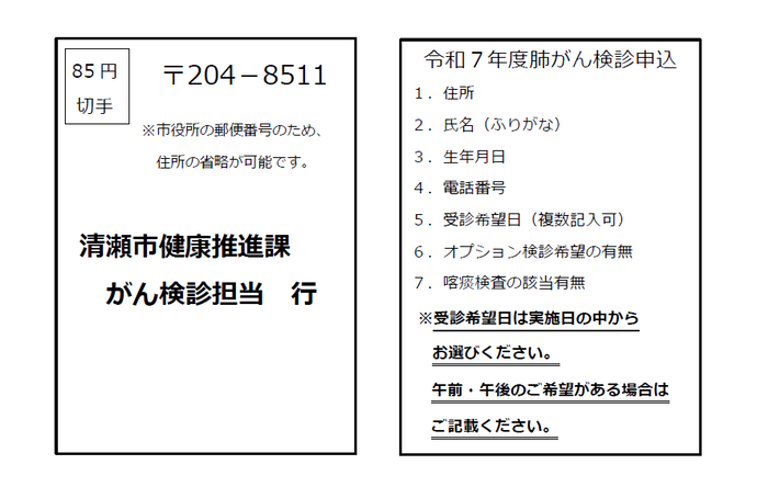 申込はがき記入例
