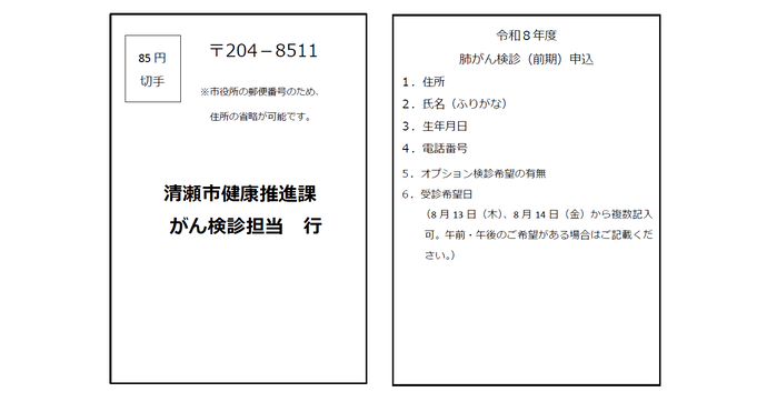 申込はがき記入例