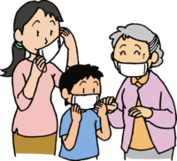 イラスト：マスクで予防する家族