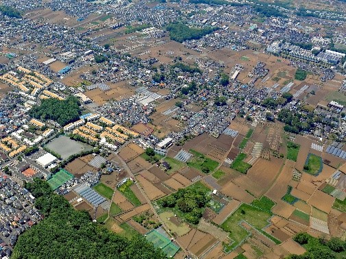 画像：上空から撮影した清瀬市内の畑など