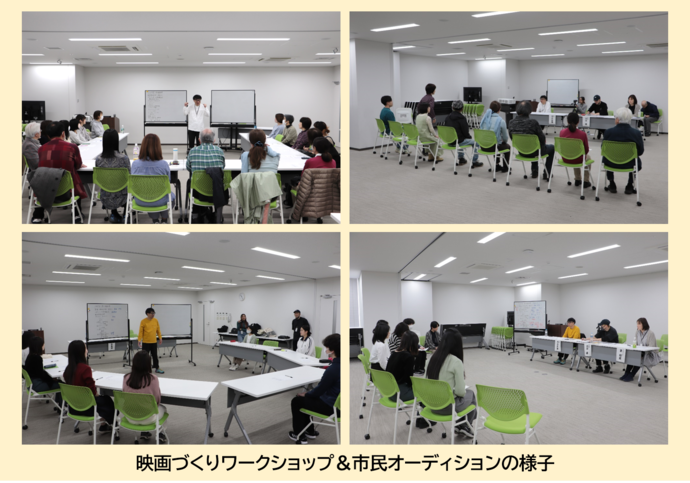 画像：映画作りワークショップと市民オーディションの様子