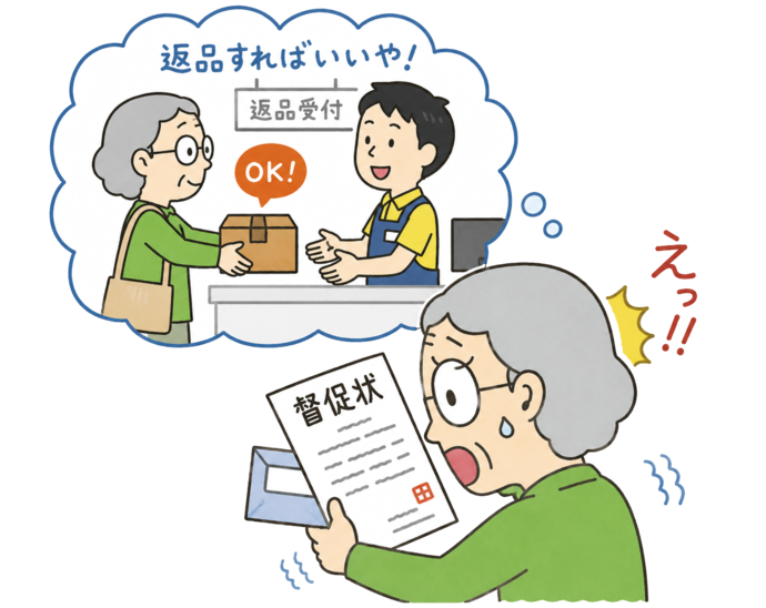 返品をし終了だと思っていたら督促状がきて焦る女性