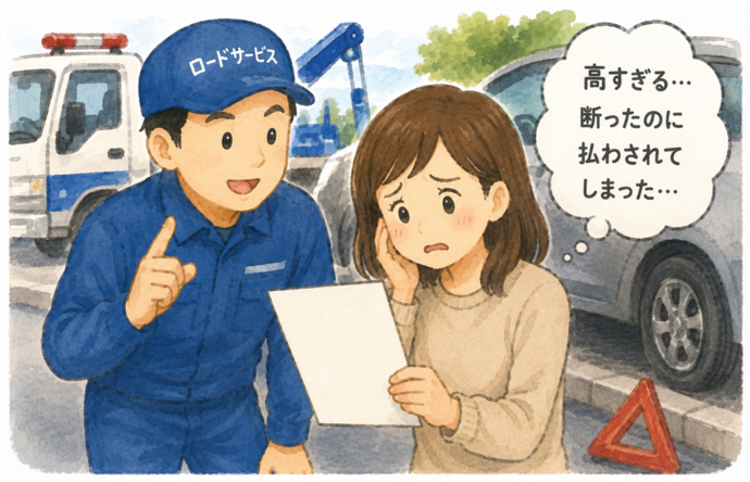 ロードサービスを慌てて呼び、明細を見て驚く女性