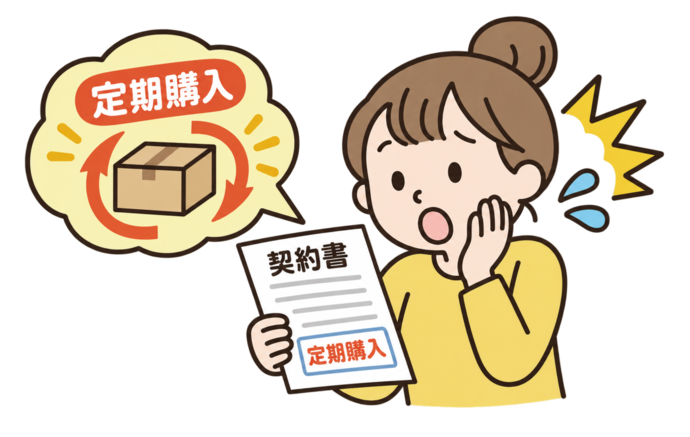 購入した品物が定期購入になっていたことに驚く女性